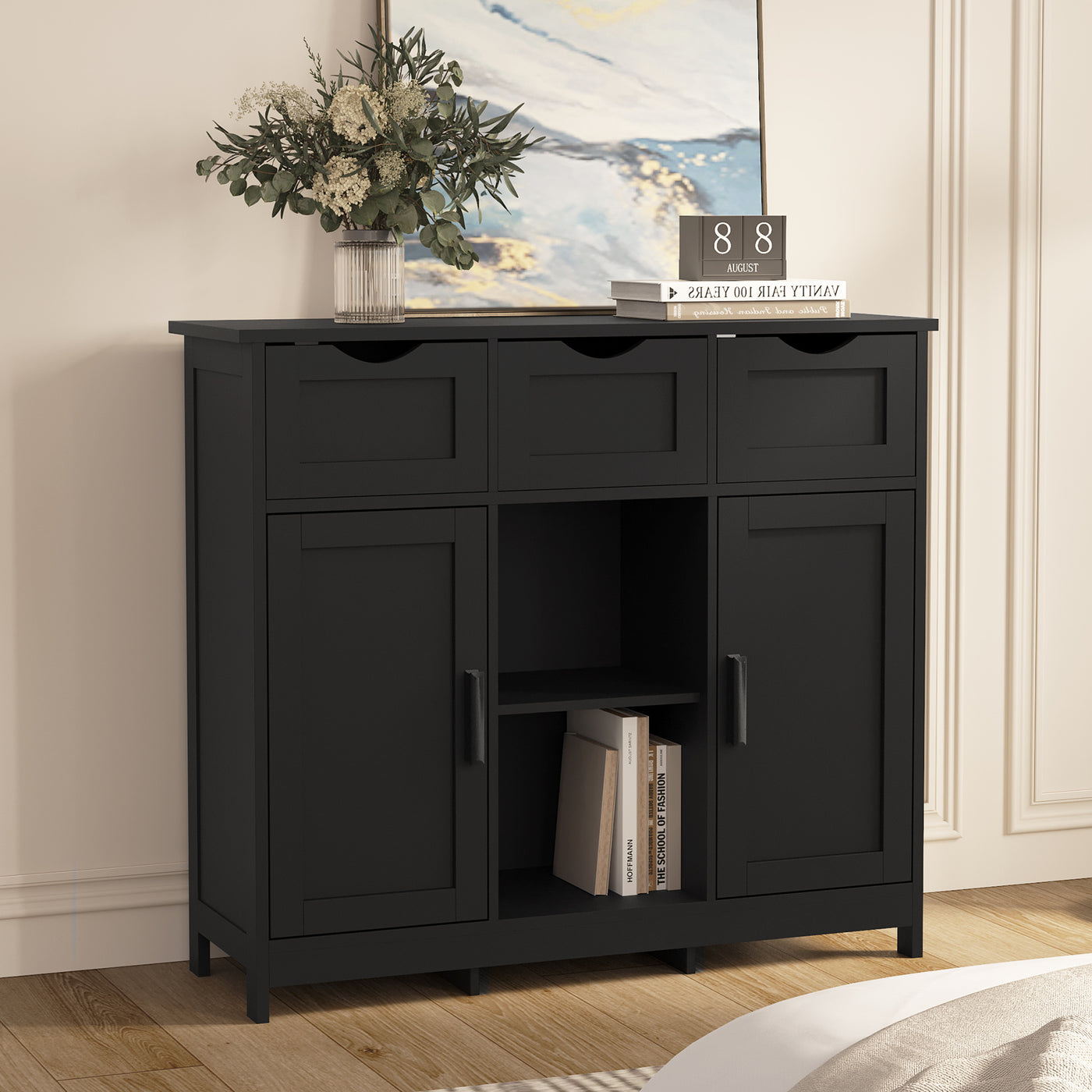 Wooden Floor Cabinet Drawers And Shelves.