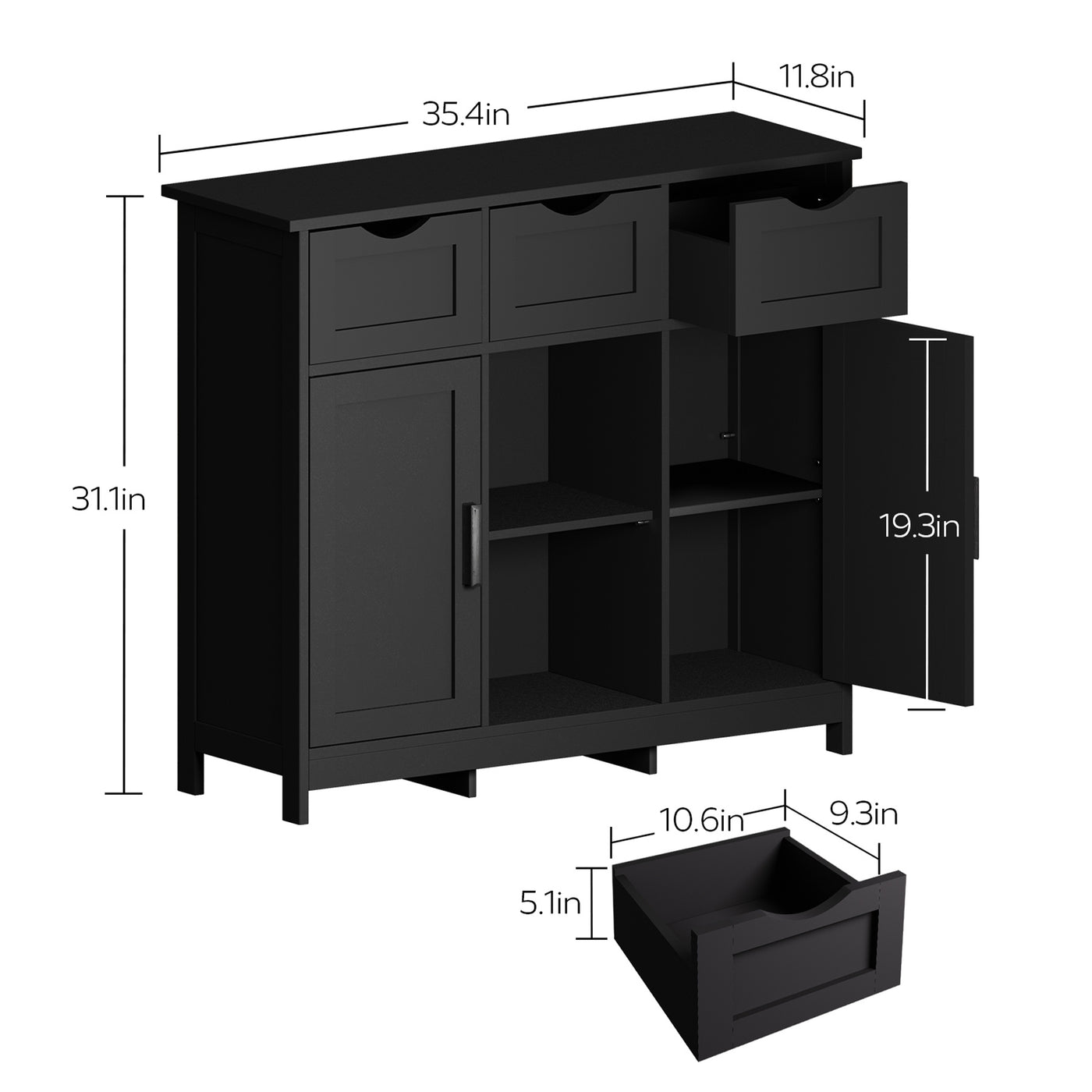 Wooden Floor Cabinet Drawers And Shelves.
